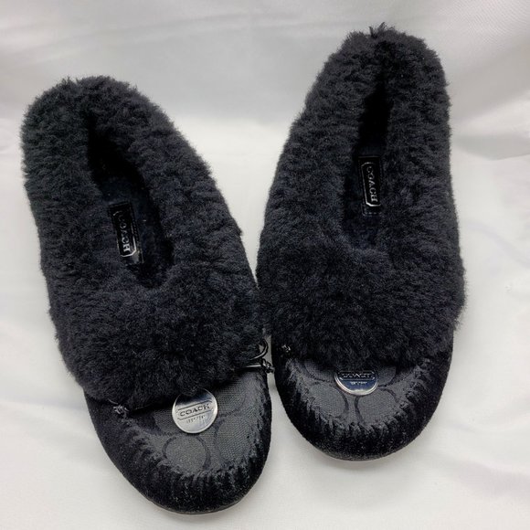 black coach slippers